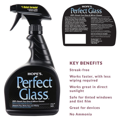 HOPE'S Perfect Glass Cleaner, Streak-Free, Ammonia-Free Window, Mirror, Screen, and Shower Door Cleaner, Indoor and Outdoor Glass Surfaces, 32 Fl Oz Spray Bottle and 67.6 Fl Oz Refill, Pack of 1
