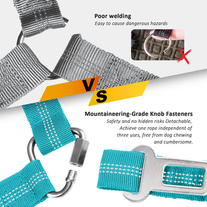 Removable Dog Seat Belt Harness for Car, 3 in 1 Pet Dog Car Seatbelt Leash, Retractable Restraint Secures to Vehicle Headrest & Adjustable Reflective Bungee Dog Seatbelt Tether, Blue and Black