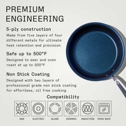 Made In Cookware - 12" Non Stick Frying Pan (Harbour Blue) - 5 Ply Stainless Clad Nonstick - Professional Cookware - Induction Compatible