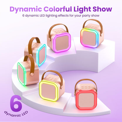 Peski Karaoke Machine for Kids Adults, Portable Bluetooth Mini Karaoke Microphone Singing Speaker Karaoke Player with 2 Wireless Mic, Birthday Gifts for Girls Boys Family Home Party(Rose Gold)