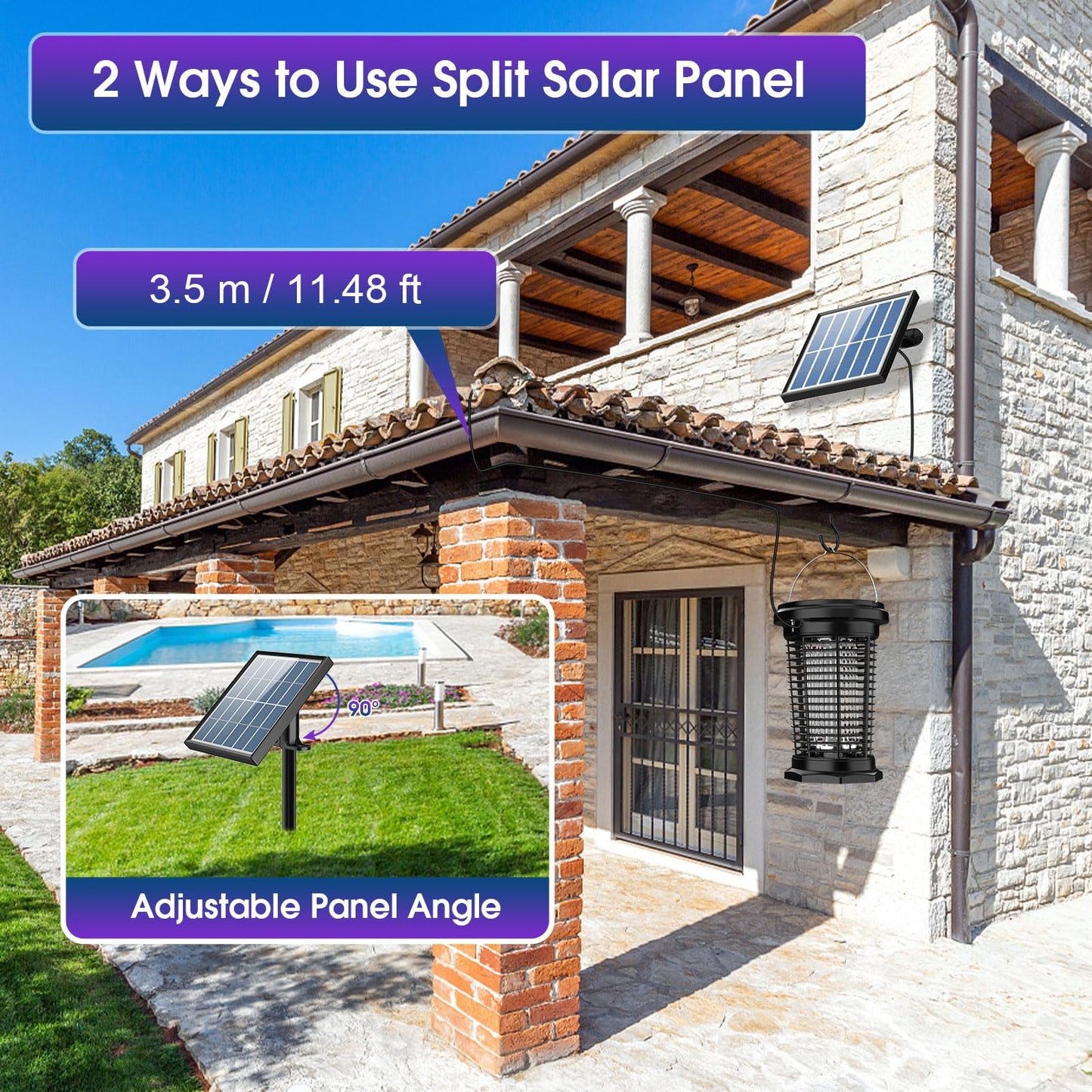 PALONE Bug Zapper for Outdoor & Indoor with 5.5W Solar Panel Charging, Electric Fly Zapper USB Charging Solar Bug Zapper Light for Camping Outdoor, Backyard, Garden