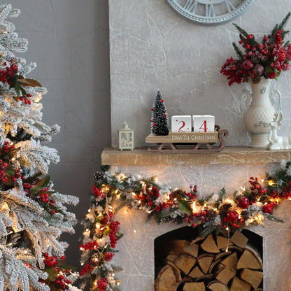 HOMirable Christmas Countdown Blocks Santa Sleigh Advent Calendar 99 Days Christmas Tree Decorations Wooden Farmhouse Rustic Sign Xmas Party Holiday Décor for Home Living Room, Mantel, Tiered Tray
