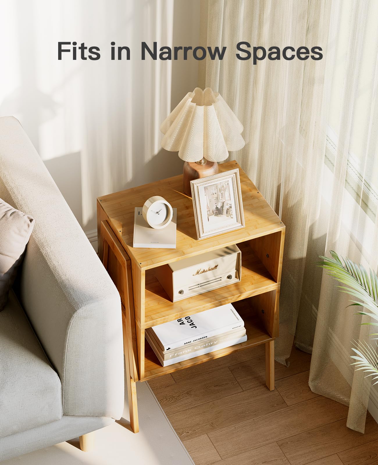 Pipishell Bamboo Stackable End Tables, Wood Living Room Nightstand, Bedside Tables for Bedroom Storage, Set of 2