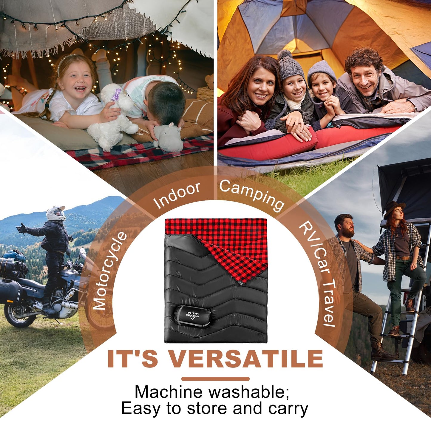 ETGLCOZY Double Sleeping Bag for Adults Kids Camping, XL Queen Size Sleeping Bags for 2 Person All Season Hiking Backpacking, Lightweight Waterproof with Compression Sack