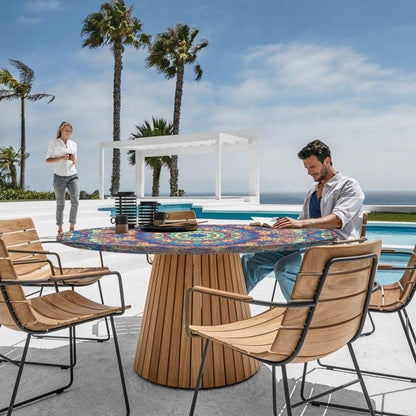 Opstellen Round Tablecloth Waterproof Boho Fitted Vinyl Table Cloth Summer Fall Outdoor Circle Cover for 36-44" Tables Kitchen Dining Apartment Essentials Camping Picnic Party Decor Housewarming Gifts