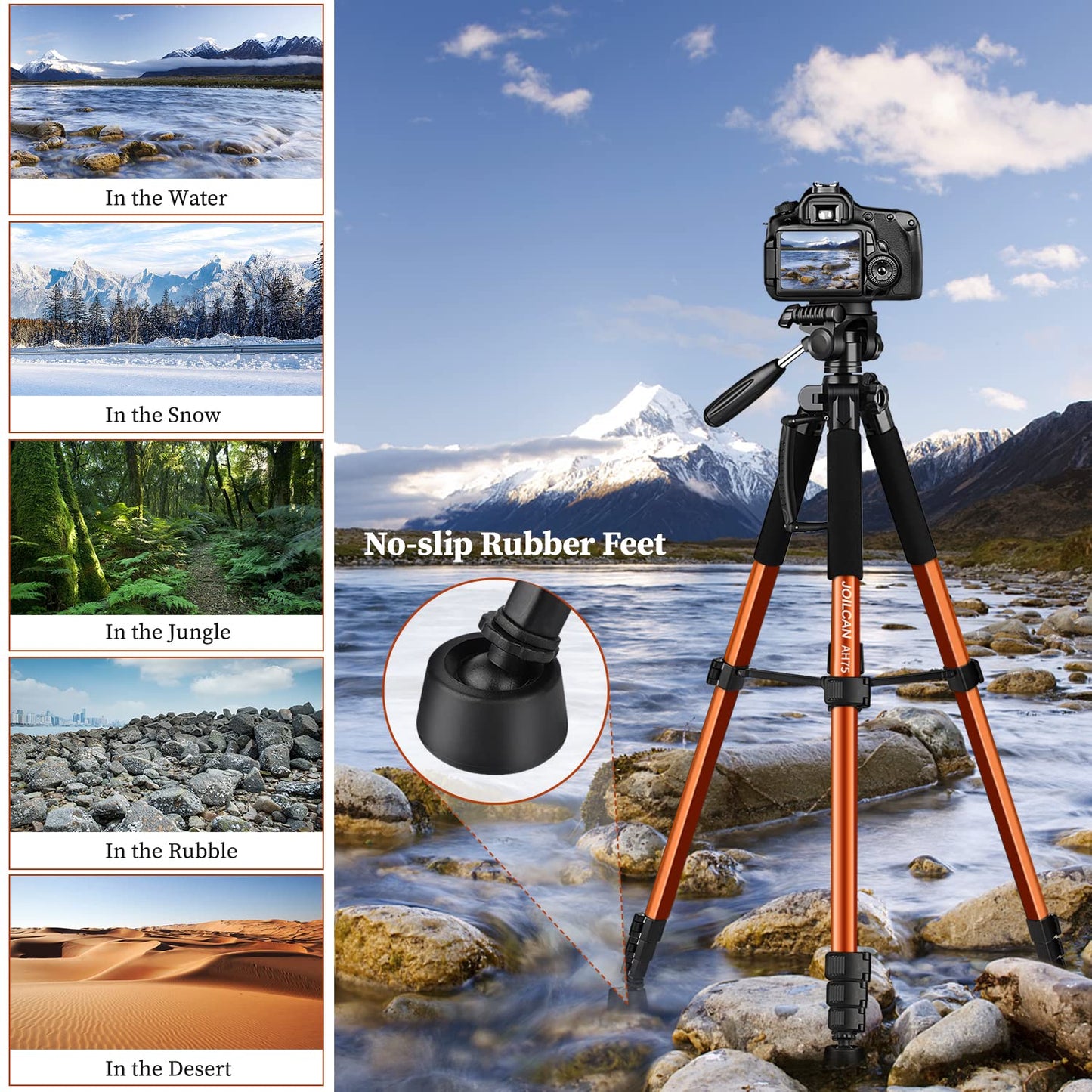 JOILCAN Tripod Camera Tripods, 74" Tripod for Camera Cell Phone Video Photography, Heavy Duty Tall Cameras Tripod Stand, Professional Travel DSLR Tripods Compatible with Canon iPhone, Max Load 15 LB