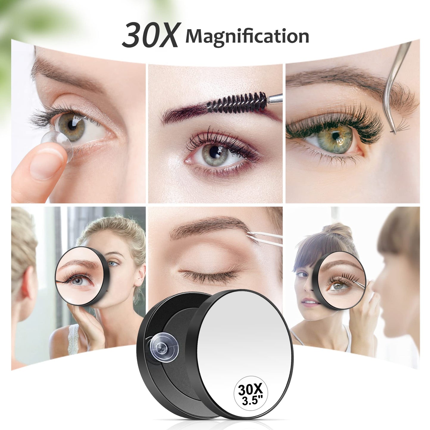 MIYADIVA 30X Magnifying Mirror, Small Travel Mirror with Suction Cup and Tweezers, 3.5 Inches