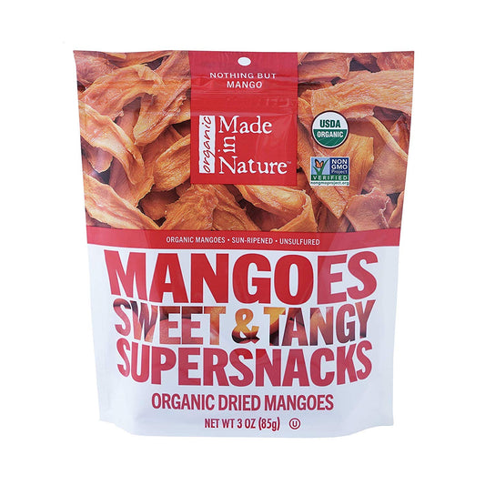 Made in Nature Organic Dried Mangoes, Non-GMO, Gluten Free, Unsulfured, Vegan Snack, 3oz (Pack of 1), Packaging May Vary