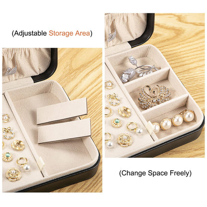LANDICI Small Jewelry Box for Women Girls, PU Leather Travel Jewelry Case, Portable Jewelry Organizer Storage Holder Display for Ring Earrings Necklace Bracelet Bangle Men Kids Gift, Black
