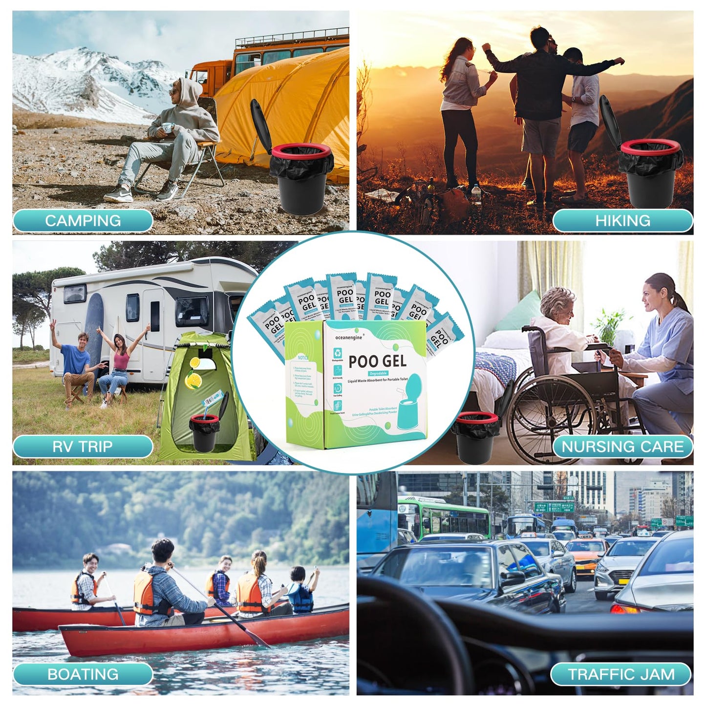 oceanengine Portable Toilet Absorbent Gel, Portable Toilet Powder Poo Urine Powder for Camping Outdoor Hiking