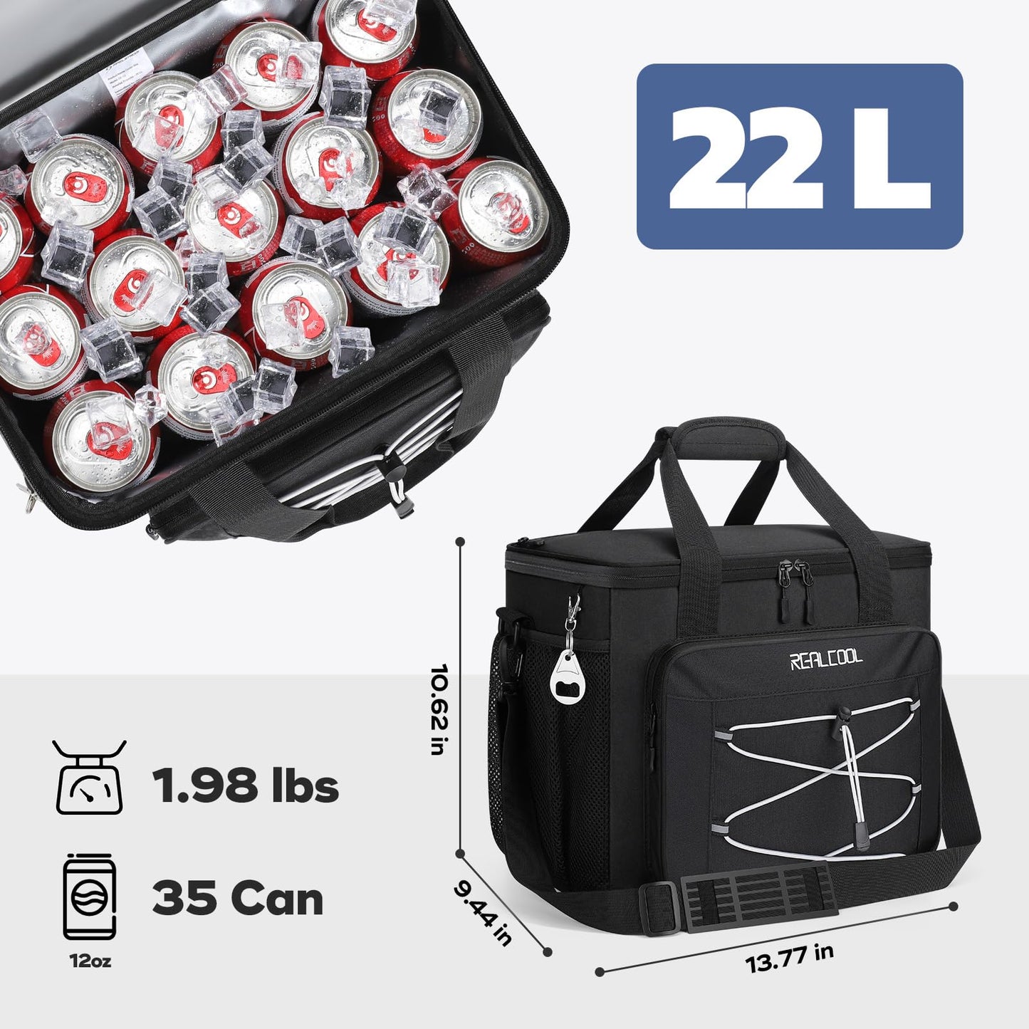 RealCool Soft Cooler Bag 35/45Can, Collapsible Cooler Insulated Leak Proof, Large Lunch Box for Men Women, Soft-Sided Cooler for Picnic, Grocery, Beach, Camping, Travel