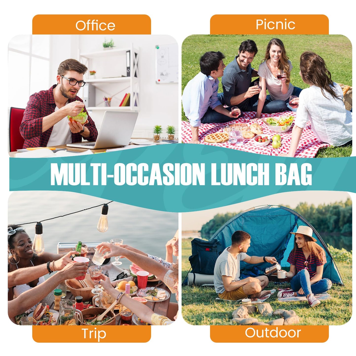 Lunch Bag for Men/Women, Reusable Lunchbox for Adult, Small Insulated Lunch box, Lunch Tote Bag for Office, Work, Picnic - Black