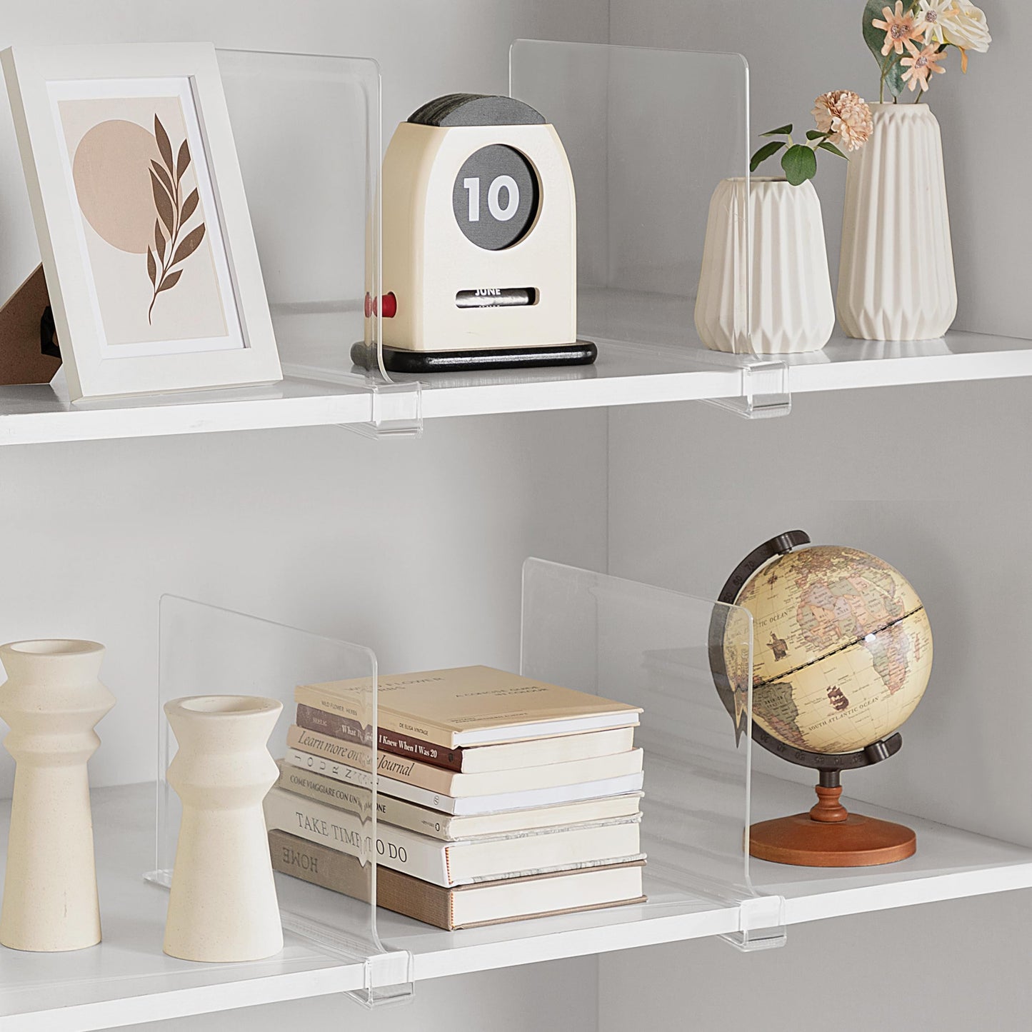 HBlife 6 Pack Closet Organizers and Storage, Clear Shelf Dividers, Vertical Purse Organizer for Closet Perfect for Sweater, Shirts, Handbags in Bedroom and Kitchen, Acrylic Bookshelf for Organization