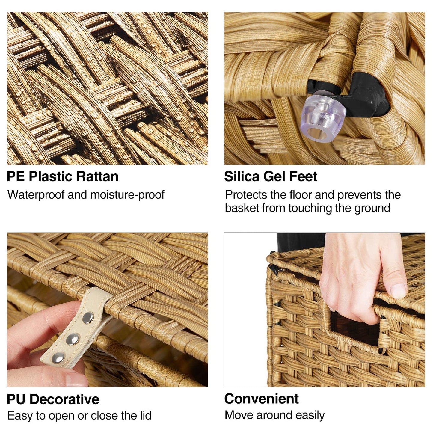 GREENSTELL Storage Basket with Lid, 27.7 Gallon(105L) Lagre Wicker Blanket Storage Basket with Handles, Foldable, 2 Removable Liner Bags, Metal Frame, for Bedroom, Laundry Room, Natural