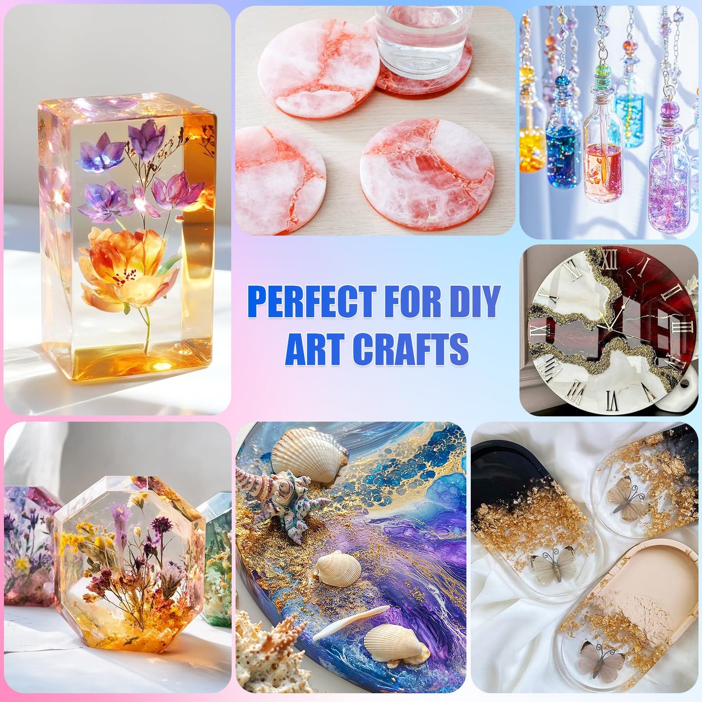 ProKKUV Epoxy Resin Kit, 64OZ Kit Crystal Clear Resin Epoxy, Bubble Free, No Yellowing, UV Resistant, Food Safe with Foil Flakes, Sequin, Easy Mix 1:1 for DIY Crafts Jewelry Making(32OZ x 2)