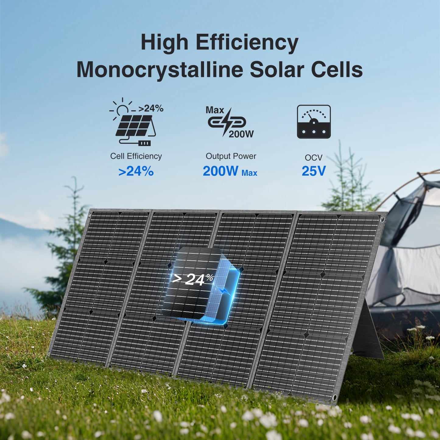 MARBERO 200W Portable Solar Panel for Power Station & DC Devices 200 Watt Foldable Solar Charger >23% High Efficiency IP68 Waterproof Compatible with Solar Generator for Camping RV Outdoor Cloudy