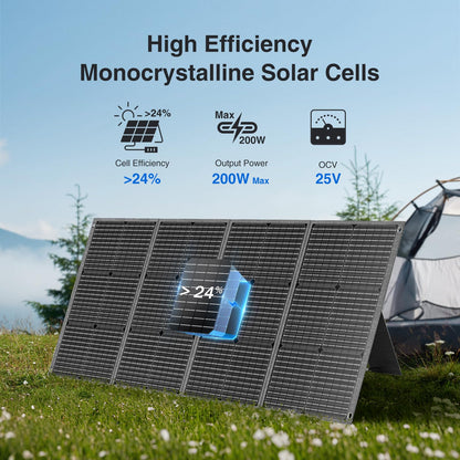 MARBERO 200W Portable Solar Panel for Power Station & DC Devices 200 Watt Foldable Solar Charger >23% High Efficiency IP68 Waterproof Compatible with Solar Generator for Camping RV Outdoor Cloudy