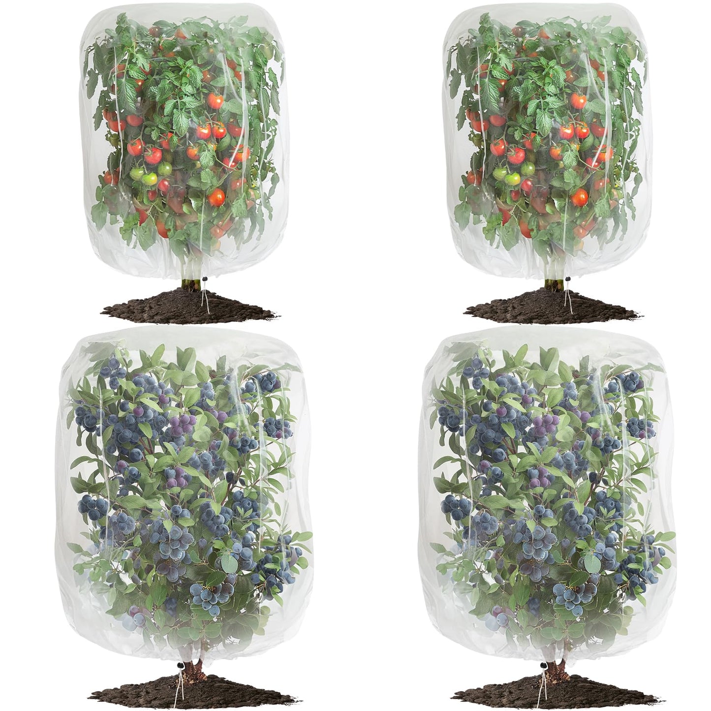 4 Pack Garden Mesh Netting for Plants 2.6x3.3ft - 3.3x4.9ft Insect Bird Netting Pest Barrier Bag with Drawstring 2 Size Fruits Tree Blueberry Bush Netting Cover Bag Protection for Vegetables Tomato