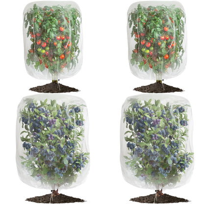 4 Pack Garden Mesh Netting for Plants 2.6x3.3ft - 3.3x4.9ft Insect Bird Netting Pest Barrier Bag with Drawstring 2 Size Fruits Tree Blueberry Bush Netting Cover Bag Protection for Vegetables Tomato