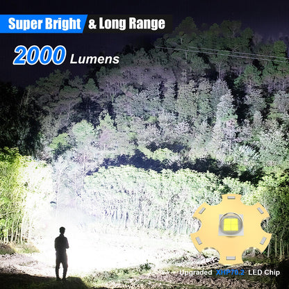 Goreit Flashlight High Lumens Rechargeable, 2000 Lumen Led Flashlights XHP70.2 USB Super Bright Flash Light Battery Powered, Powerful Handheld Flashlights for Emergencies Camping, IP67 Waterproof