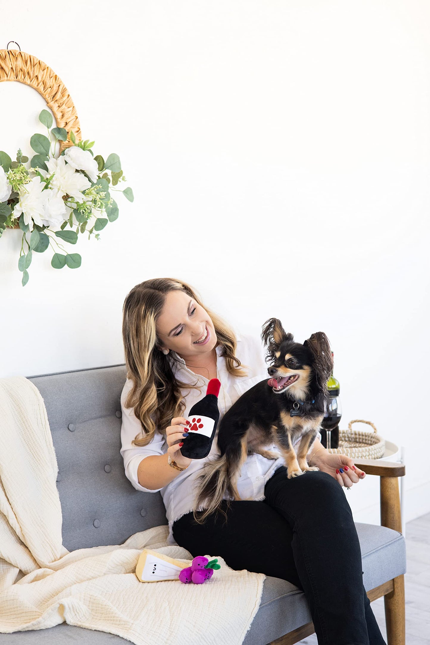 Pearhead Pawrcuterie Board Dog Toys, Set of 3, Wine Cheese & Grape Dog Toys, Charcuterie Board Toy Set for Pets, Must Have Plush Chew Toys for Pet Owners