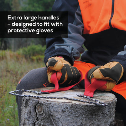 Nordic Pocket Saw 25.6 Inch Pocket Chainsaw with 33 Bi-Directional Teeth for Clearing Trails - Handy Backpacking Saw with Extra Large Nylon Handle Loops - for Survival and Emergency Situations