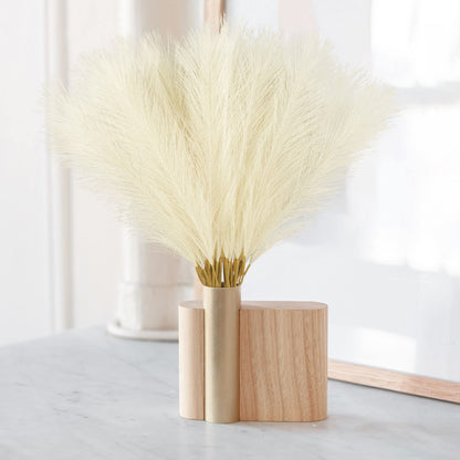 obbsie 50PCS Faux Pampas Grass, 21.6" Short Artificial Pompous Grass Floral Fake Pompas Grass Branches Vase Filler Flower Arrangement for Home Wedding Boho Decor, Beige