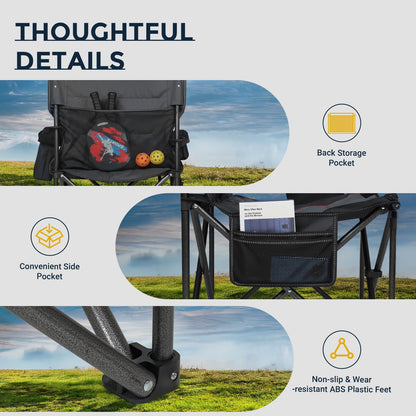 Overmont Oversized Folding Camping Chair - 450lbs Support with Padded Cushion Cooler Pockets - Heavy Duty Collapsible Chairs for Sports Garden Beach Fishing Black