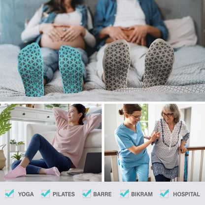 Non Slip Yoga Socks with Grips for Pilates, Ballet, Barre, Barefoot,Bikram,Hospital Anti Skid Socks for Women and Men