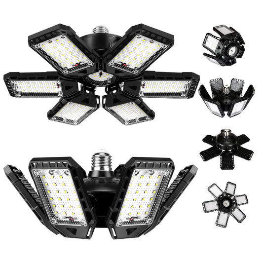 LED Garage Lights Bulb 2 Pack 180W 18000LM 6500K Led Shop Light with 6 Plus 1 Deformable Panels Basement Barn Ceiling Lights for E26/E27