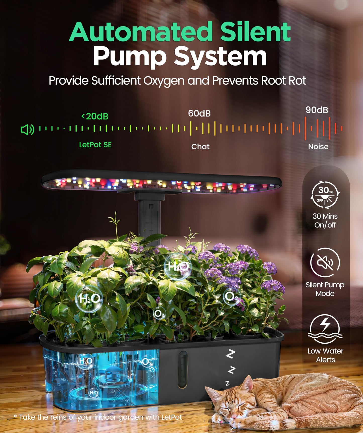 LETPOT LPH-Air Hydroponics Growing System Kits, APP & WiFi Controlled Smart Indoor Garden with 24W Grow Light Full Spectrum, 10 Pods Planter Indoor Gardening for Gifts, Kitchen, Vegetable (Black)