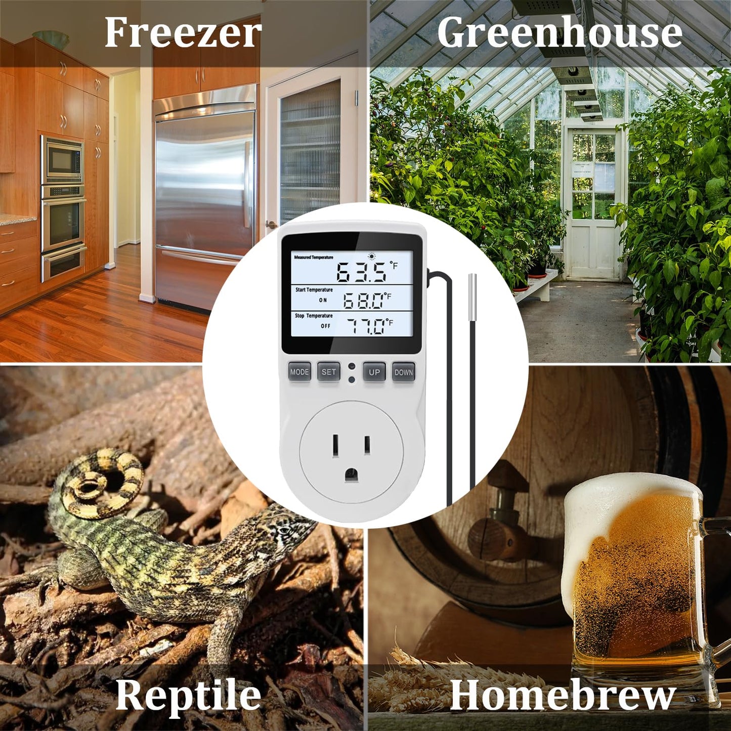 KETOTEK Digital Temperature Controller Thermostat Outlet Plug 120V with LCD Backlight, Heating Cooling Temperature Controlled Outlet 110V 15A with 3m Sensor