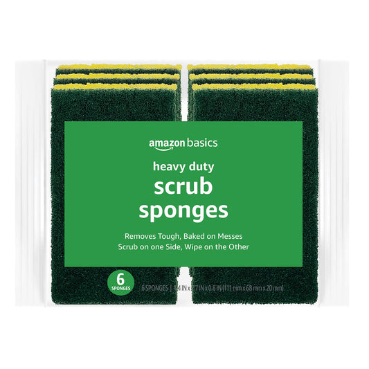 Amazon Basics Cleaning Sponges, Multipurpose, Heavy Duty Scrub Sponges, Yellow/Green, 6-Pack