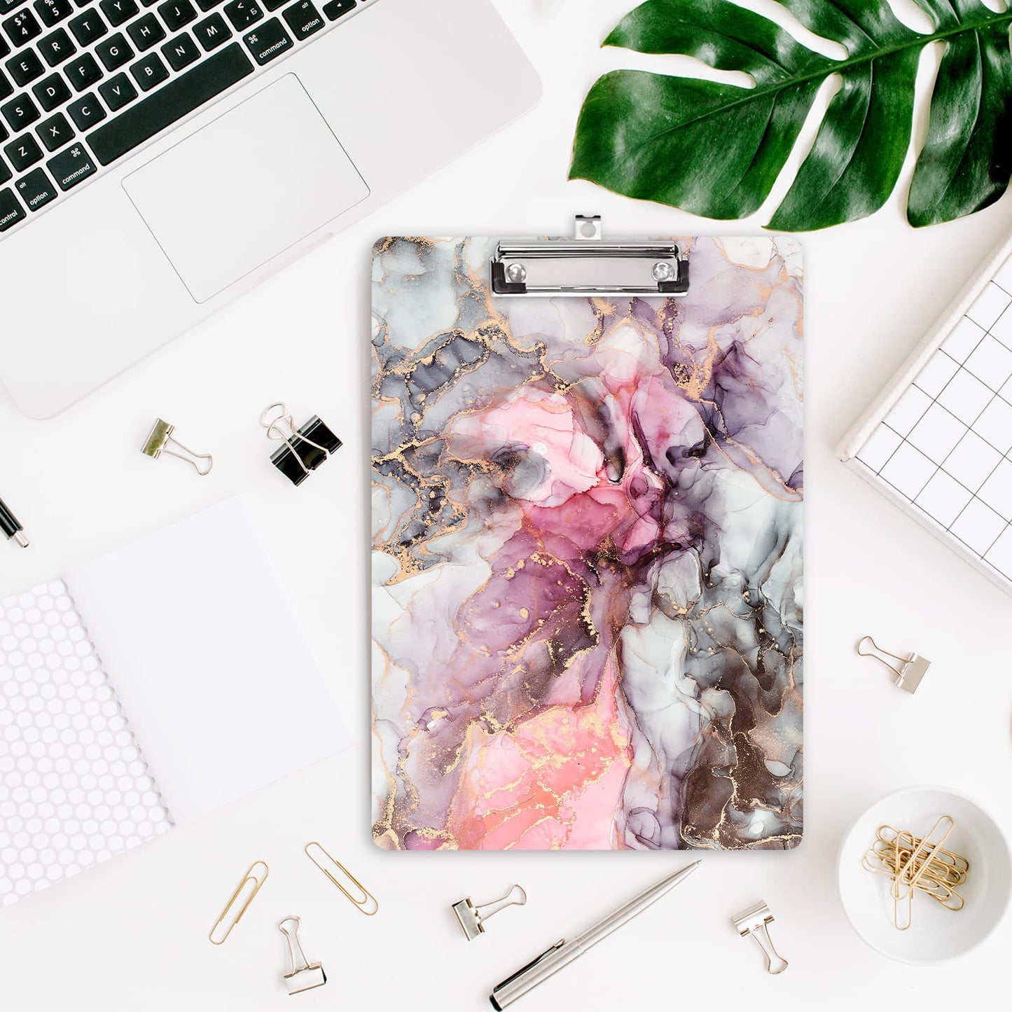 Hongri Wooden Clipboard, Fashion Design Clip Board for Classroom Students,Teacher, Women, Kids, Cute Custom Pattern, Standard Letter Size 9 x 12.5 in with Low Profile Metal Clip, Black Red Marble