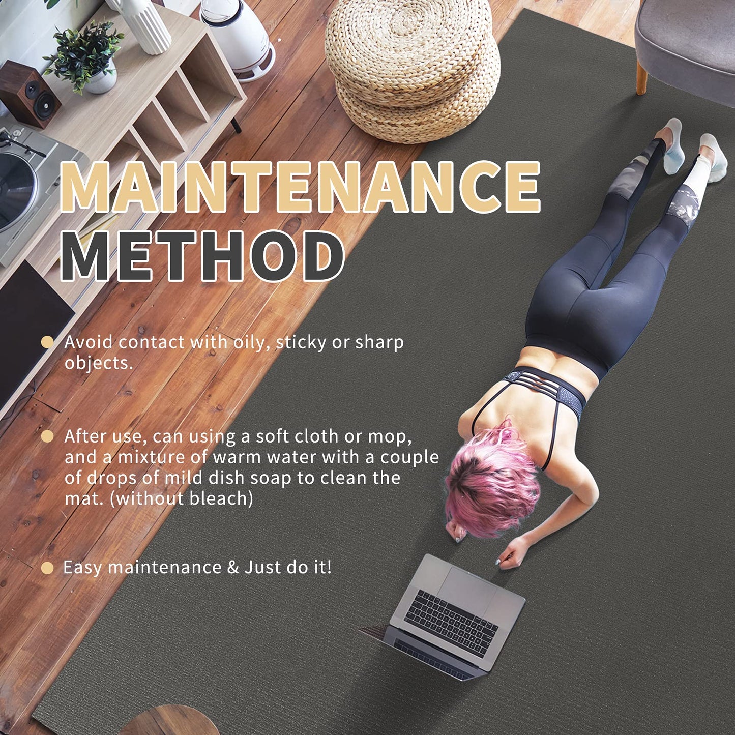 GXMMAT Large Exercise Mat 6'x4'/6'x5'/6'x6'(7mm), Thick Workout Mats for Home Gym Flooring, Extra Wide Non-Slip Durable Cardio Mat, Shoe Friendly, Perfect for Plyo, MMA, Jump Rope, Weights, Fitness