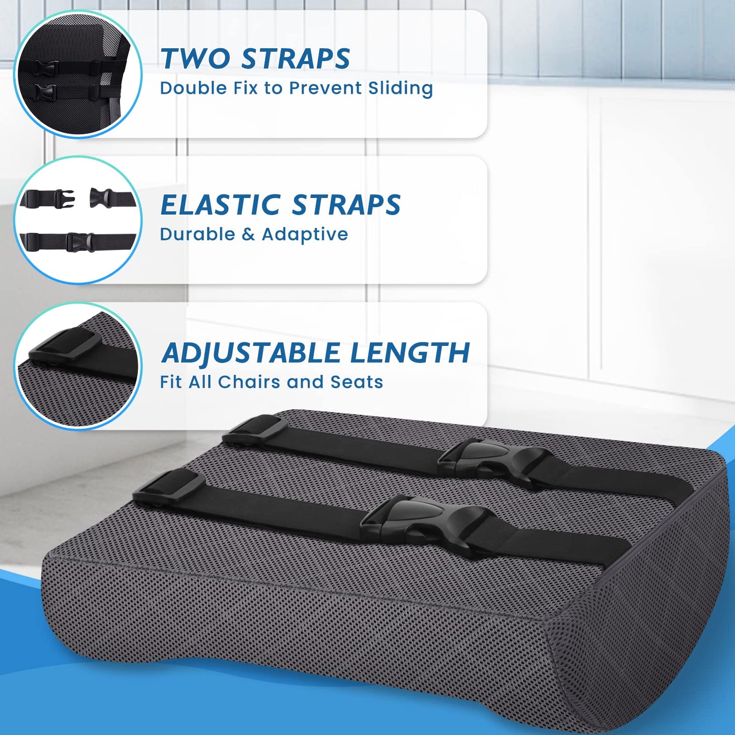 Lumbar Support Pillow for Office Chair Back Support Lumbar Pillow for Car, Gaming, Office Chair - Improve Sitting Posture & Back Pain Relief, Memory Foam, Adjustable Straps, Grey