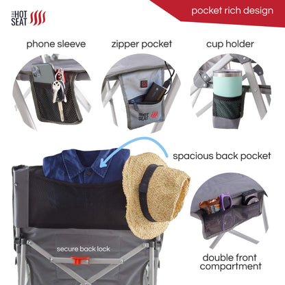 POP Design The Hot Seat, USB Heated Portable Folding Camping Chair, Perfect for Outdoor, Lawn, Patio, Sports, Beach, or Picnics. (Battery Pack NOT Included)