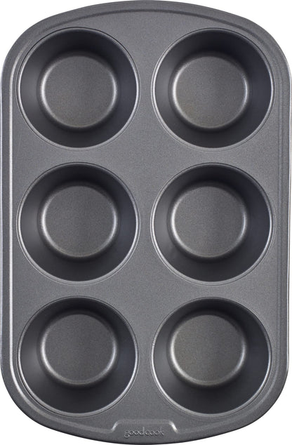 GoodCook Everyday Nonstick Steel Jumbo Texas Muffin Pan, 6-cup, Gray