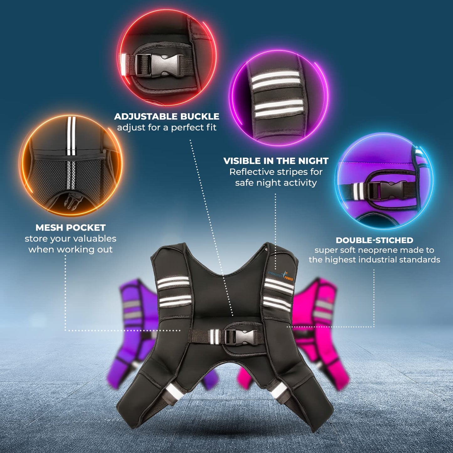 Gymnastics Power - Weighted Vest 6LB, 8LB, 10LB, 15LB, 25lb, 35lb, 45lb, 60lb Removable Iron Weights for Men and Women Workout for Calisthenics and Fitness Sport Training (Pink, 6 LB)