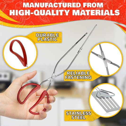 14.3" Long Grill Tongs for Outdoor Grill – 2-in-1 BBQ Spatula Tongs for Flipping Meat, Fish, & Veggies, Multifunctional Grilling Spatula for Easy Gripping & Flipping – Ergonomic Hamburger Flipper Tool