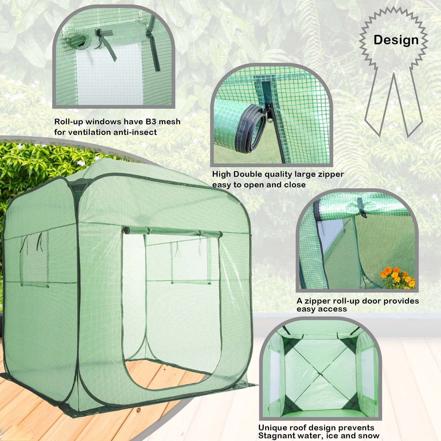 Porayhut Pop Up Greenhouse Tent,Portable X-Large Walk-in Flower House ,Indoor Outdoor Gardening Plant Sunshine Room with PE Mesh Cloth Cover for Protecting Plant from Cold Frost & Birds