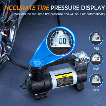 Nilight Portable Air Compressor Tire Inflator 12V Heavy Duty 120PSI Metal Pump Double Cylinder Digital Pressure Fast Inflate Auto Shutoff for Car SUV Motorcycle