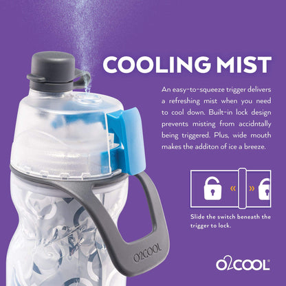 O2COOL Arctic Squeeze Mist 'N Sip Insulated Bottle w/Silicone Spout Cover And Locking Misting Function - 20 oz, Crackle Blue