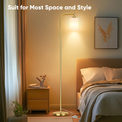 QiMH Floor Lamps for Living Room, Modern Standing Lamp with Frosted Glass Shade, Industrial Floor Lamp - Foot Switch, Gold Tall Pole Lamp for Bedroom Home Office (LED Bulbs Included)