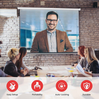 Pyle Manual Pull-Down Projector Screen - Universal 84-inch Roll-Down Retractable Manual Projection Screen w/ Auto-Locking, Adjustable Screen Height, Black Masking Border - 50.3” x 67.3” PRJSM9406