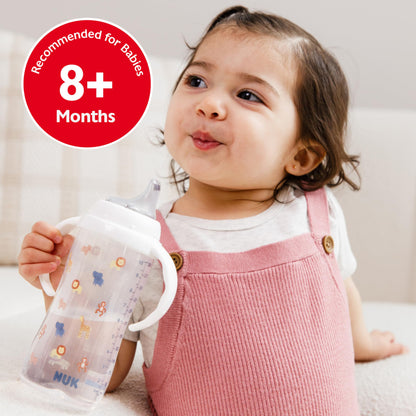 NUK Learner Cup, 8+ Months, Fun Fruits and Animals, Amazon Exclusive Collection, 10 Oz, Pack of 2, BPA-Free, Soft Spout, Spill Proof Sippy Cup