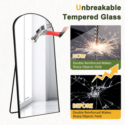 NicBex Arched Full Length Mirror with Stand, 56"x19" Aluminum Alloy Frame Floor Mirror, Black - Free Standing, Leaning Against Wall or Wall-Mounted, for Bedroom Living Room Dressing Room