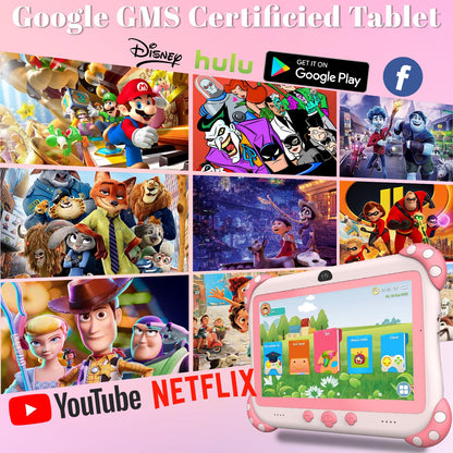Kids Tablet 7 inch Tablet for Kids Wifi Kids Tablets 32G Android 10 Dual Camera Educational Games Parental Control, Toddler Tablet with Kids Software Pre-Installed Kid-Proof YouTube Netflix (Pink)