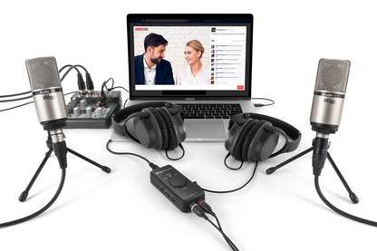 IK Multimedia iRig Stream stereo audio interface for iPhone, iPad, Mac, iOS and PC with USB-C, Lightning and USB for 24-bit, 48 kHz recording from mixers and studio gear