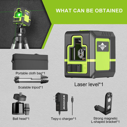 Laser-Level-with-Tripod, 1200mah lithium battery, can be standby for 10 hours, can be recharged，Green Cross Line Laser with Tripod Self-Leveling, Lazer Leveler Tool for Picture Hanging
